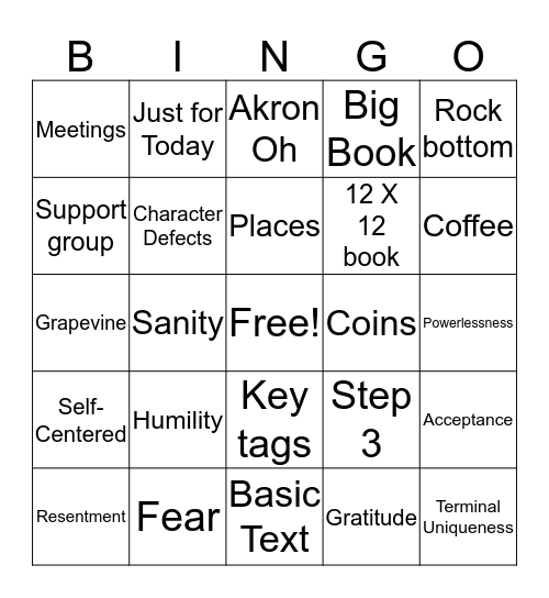 Sober and Clean #7 Bingo Card