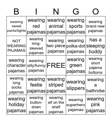 PAJAMA BINGO Card