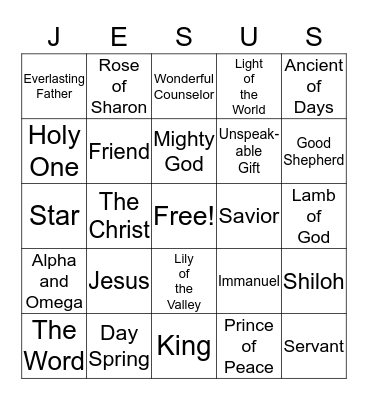 N A M E S         O F  Bingo Card