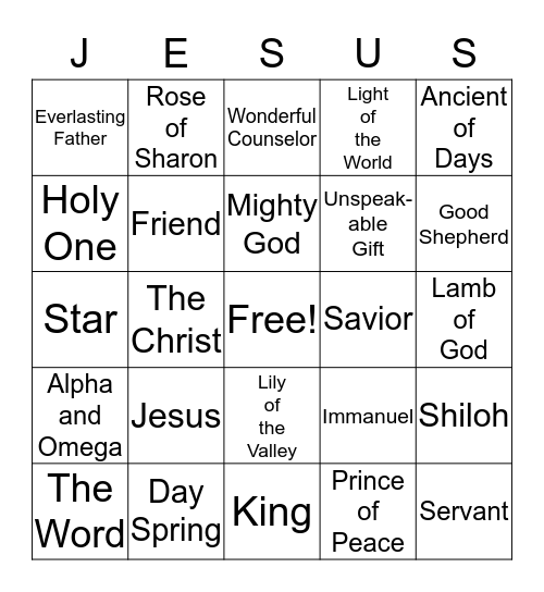 N A M E S         O F  Bingo Card