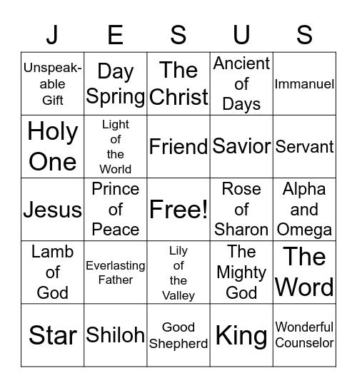 N   A   M   E   S                  O  F Bingo Card