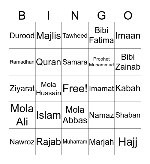 Islamic Bingo Card