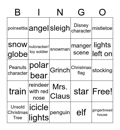 Holiday Decoration BINGO Card