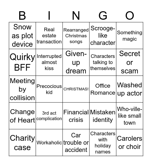 CHEESY CHRISTMAS MOVIE BINGO Card