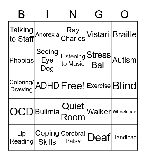 Disability Education and Awareness Bingo Card