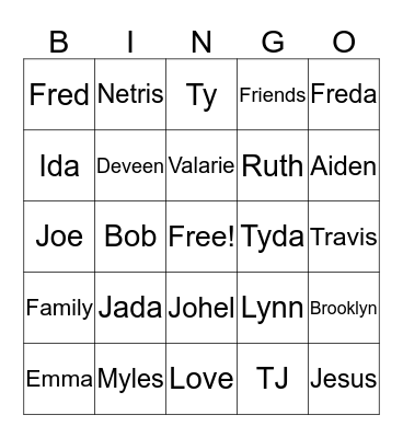 Family Bingo Card