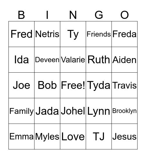 Family Bingo Card