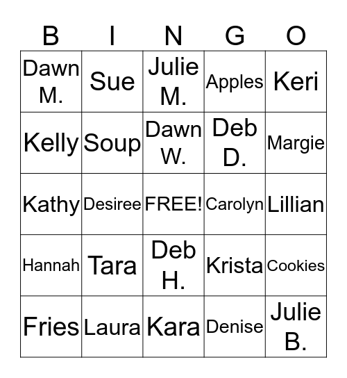 Food Service Week Bingo Card