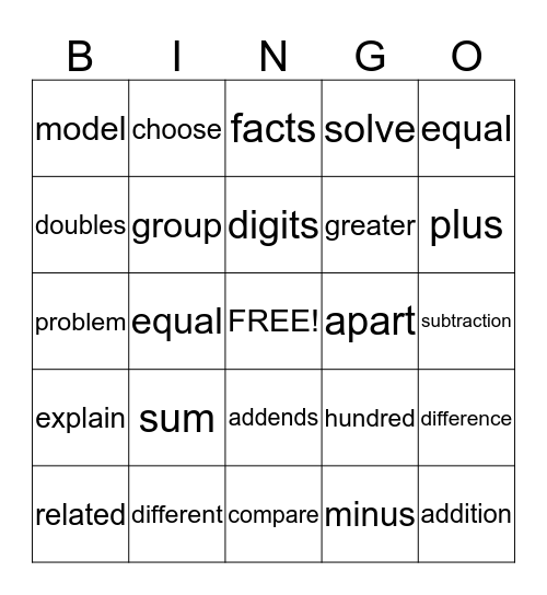Math Vocabulary Bingo Card