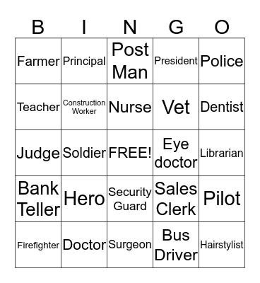 Jobs That Help People Bingo Card