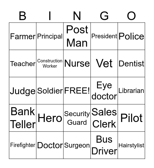 Jobs That Help People Bingo Card