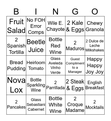B&G BRUNCH BINGO Card