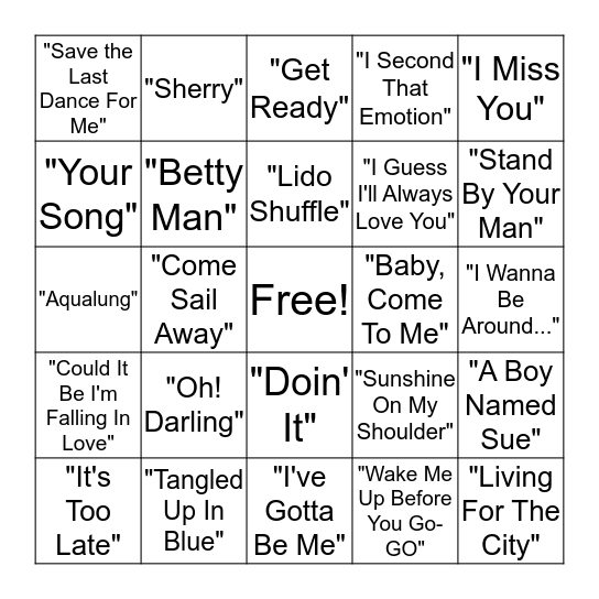 Music Bingo Card