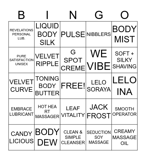 Passion Parties Bingo Card