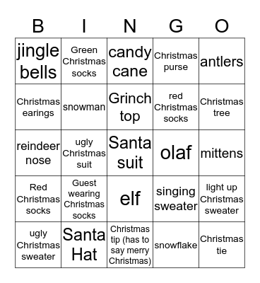 Christmas Eve Bingo Card