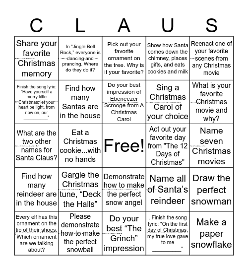 XMAS BINGO 2017 Bingo Card