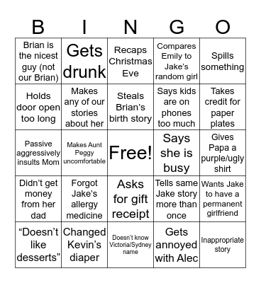 Family Bingo Card