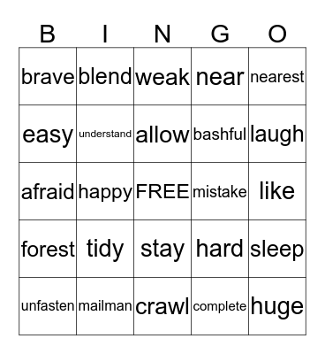 Synonym  Bingo Card