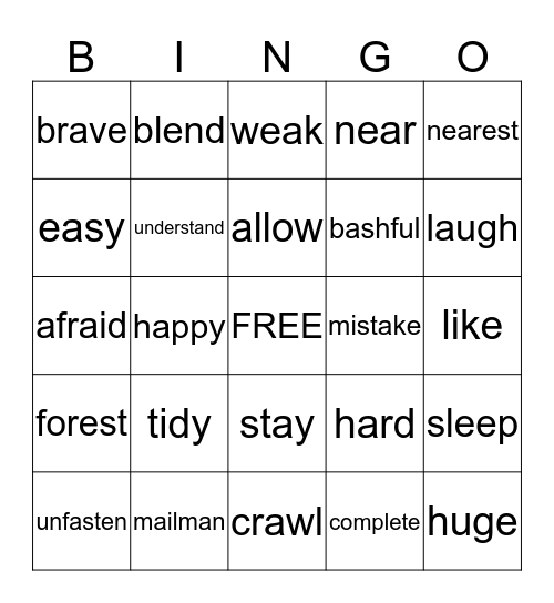 Synonym  Bingo Card