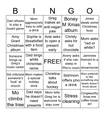Hicks Christmas Bingo  Bingo Card