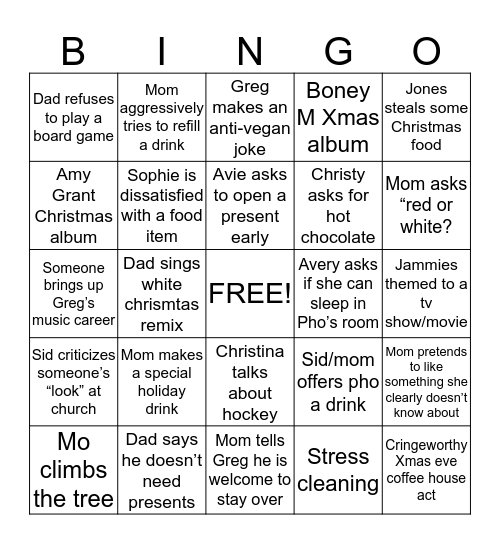 Hicks Christmas Bingo  Bingo Card