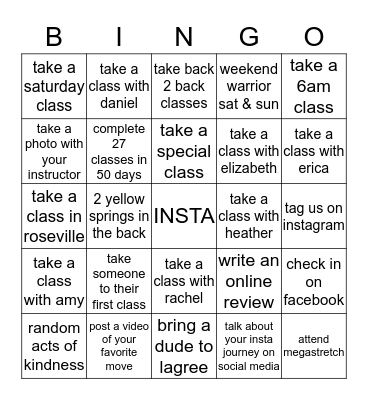 TRANSFORM Bingo Card