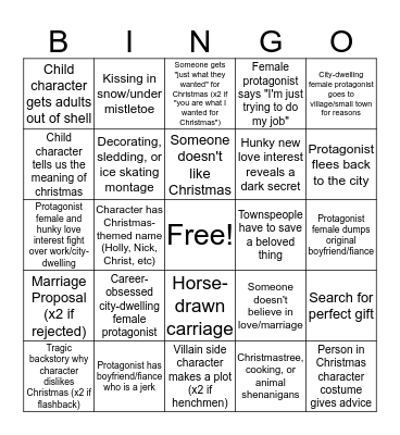 Cheesy Christmas Movie Bingo Card