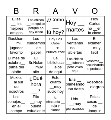 Una Fiesta con SER y ESTAR Bingo Card