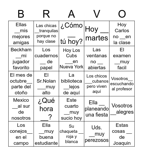 Una Fiesta con SER y ESTAR Bingo Card