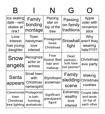 Hallmark Christmas Movie Bingo Card