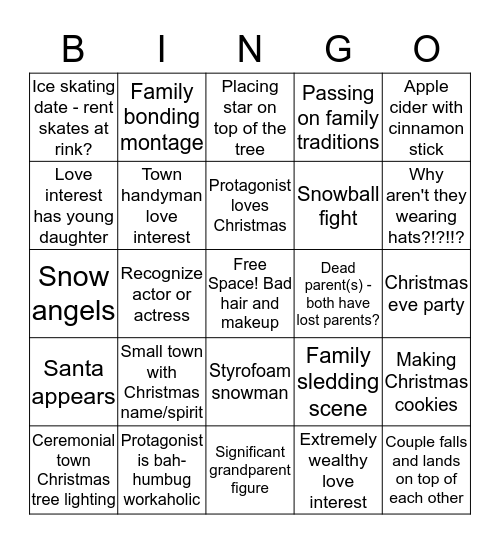 Hallmark Christmas Movie Bingo Card