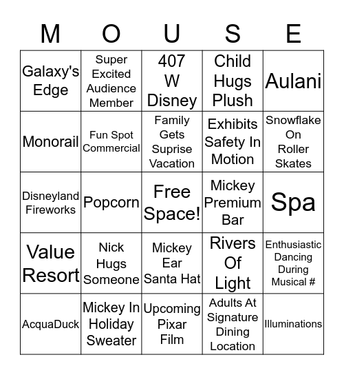 Christmas Parade Bingo Card