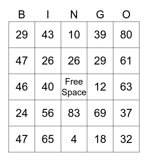 Europa Hotel - Xmas Bingo Card