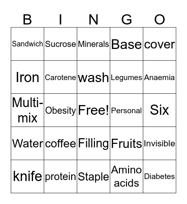 FOOD BINGO Card