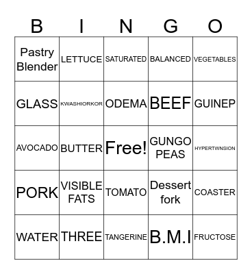 FOOD BINGO Card