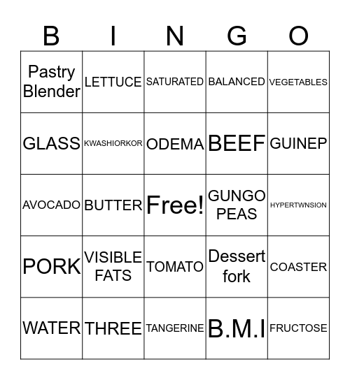 FOOD BINGO Card