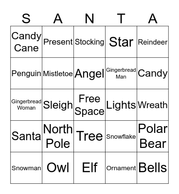 Baker Christmas Bingo Card