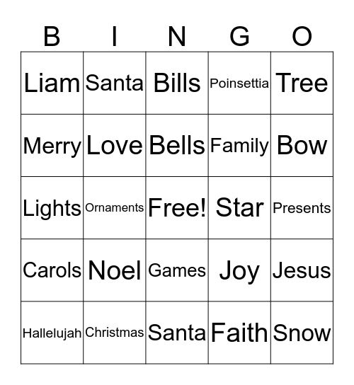 Cambronero Christmas Bingo Card