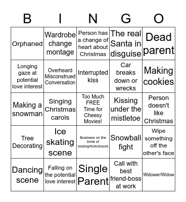 Christmas Movie Cheesiness Bingo Card