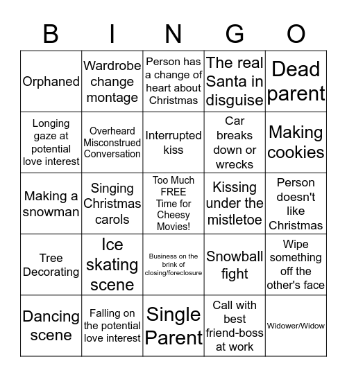 Christmas Movie Cheesiness Bingo Card