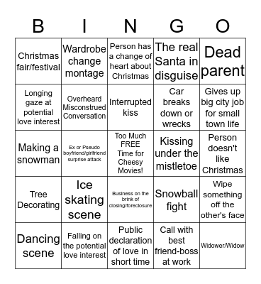 Christmas Movie Cheesiness Bingo Card