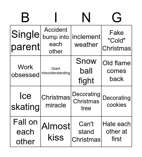 Hallmark Christmas movie bingo Card