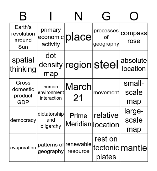 ESSENTIALS OF GEOGRAPHY Bingo Card