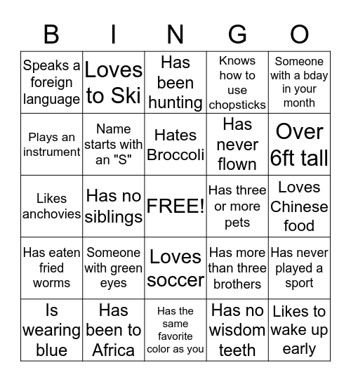 Do You Know? Bingo Card