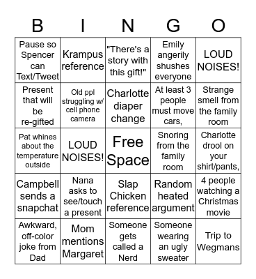 German Family Christmas 2017 Bingo Card