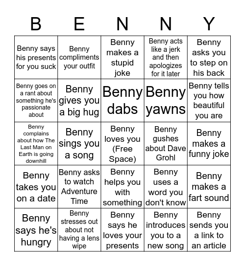 Benny Bingo Card