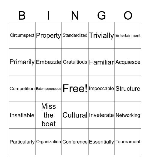 Pronunciation Bingo Card