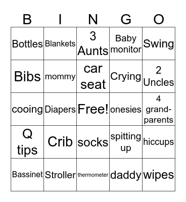 Dieja and Hatim's Baby Shower Bingo Card