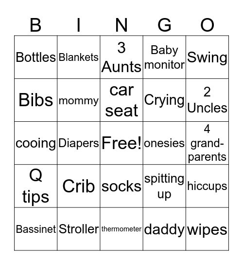 Dieja and Hatim's Baby Shower Bingo Card