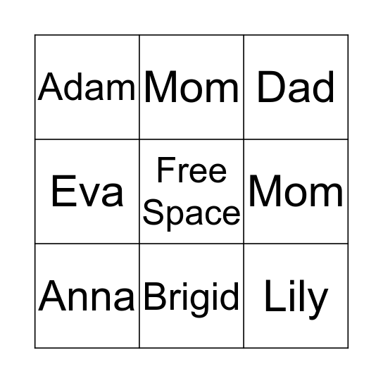 Christmas Gift Bingo Card